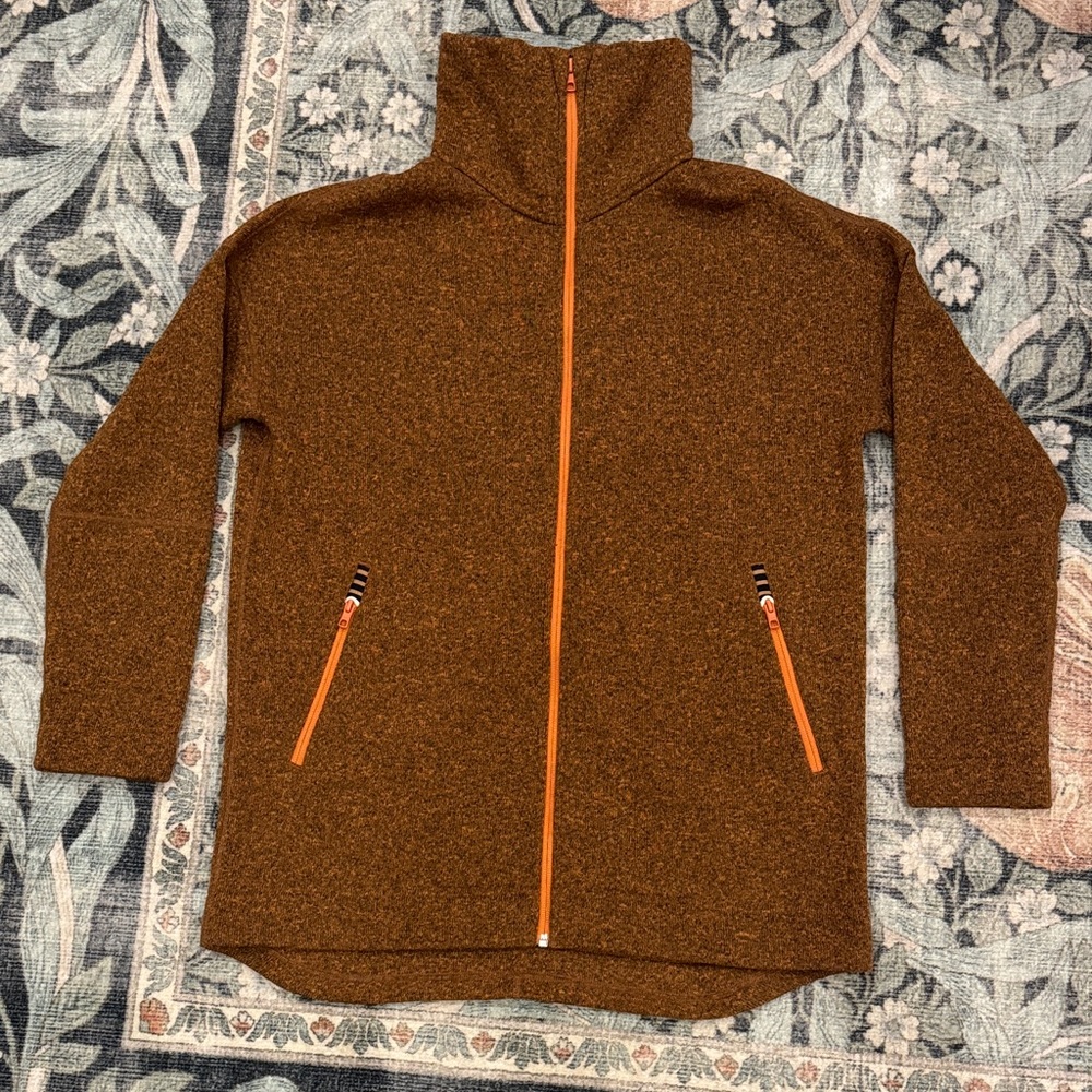 Stio Brown Zip-Up Jacket with Orange Accents